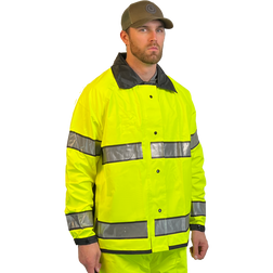 Louisiana Professional Wear 910SHJ Fluorescent Yellow with Silver Reflective Tape/Black Polyurethane/Nylon Waterproof Reversible Protective Rain Jacket with Detachable Hood - Each