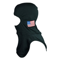 MAJFIRE FLAG P84 BLACK PAC II (std) Black with American Flag 40% P84/55% Lenzing FR/5% Kevlar 21 in Long Notched Shoulder Bib Protective Hood - Each