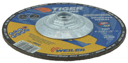 Weiler 58092 Tiger Pipeliner Grinding Wheel, 6 in dia. x 1/8 in. Thick x 5/8 in-11 Hub, Z30T, Type 27 - Box of 10