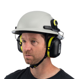 Wavecel 80-00-0005 Earmuffs on white helmet on worker