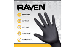 SAS Safety Raven 66517 Powder-Free Nitrile Disposable Gloves, Exam Grade, 7 mil Thick, Multiple Sizes- Box of 100 Gloves