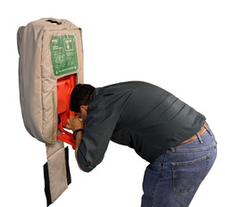 10-Gallon Gravity Fed Eye Wash Heated Jacket in use