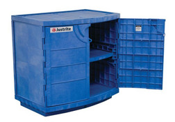Justrite 24180 Thirty-Six 2.5 L Bottles (90 L) Blue Corrosives/Acids Plastic Corrosives/Acids Safety Cabinet - Each