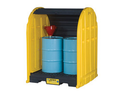 Justrite 28675 Yellow Polyethylene EcoPolyBlend DrumShed with Rolltop Doors - Each