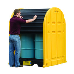 Justrite 28675 Yellow Polyethylene EcoPolyBlend DrumShed with Rolltop Doors - Each