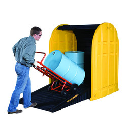 Justrite 28675 Yellow Polyethylene EcoPolyBlend DrumShed with Rolltop Doors - Each