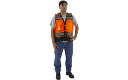 Majestic Glove 75-3238 100% Mesh Polyester Heavy Duty Surveyors Vest with Contrasting Stripes, orange front
