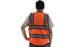 Majestic Glove 75-3238 100% Mesh Polyester Heavy Duty Surveyors Vest with Contrasting Stripes, orange back