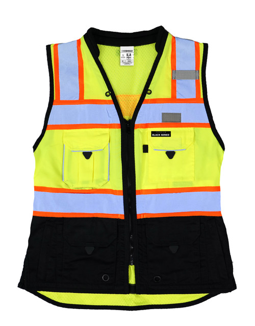 Kishigo Premium Black Series S5021 9 Pockets Women's Heavy Duty Surveyors Vest, front