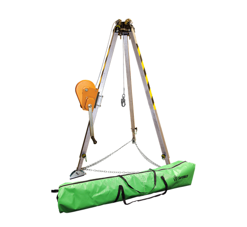 SAFEWAZE 019-11001 Adjustable Lightweight 7 FT Tripod Kit with 65 FT Material Winch