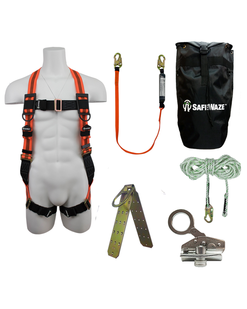SAFEWAZE V-LINE FS120-E-1118DC-BP Basic Roofer's Fall Protection Harness Kit