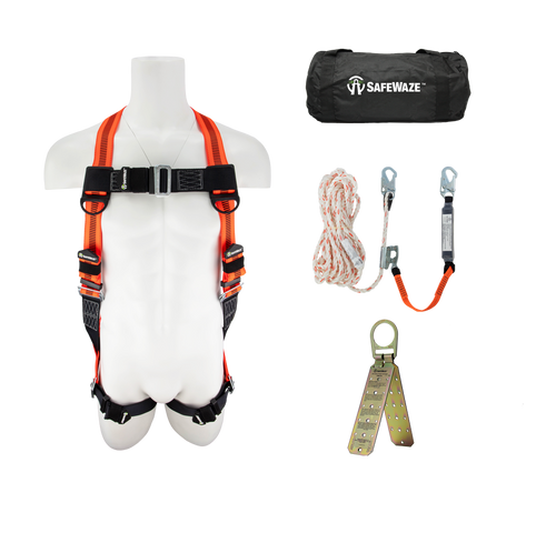 SAFEWAZE FS-ROOF-E-BAG Basic Roofer's Fall Protection Harness Kit
