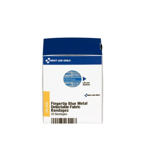 First Aid Only FAE-3040 SmartCompliance Blue Metal Detectable Finger Tip Bandages - Sold By 20/Box