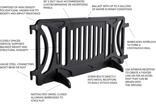 OTW Safety CC42X96 Crowd Control Pedestrian Billboard Barricade, Multiple Color Values Available - Sold By Each