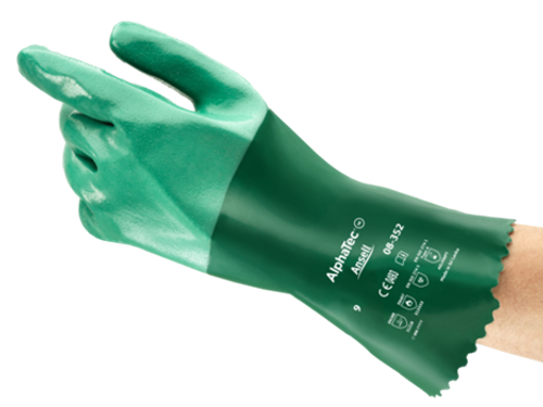 Ansell AlphaTec 08-352 Green Neoprene Dipped Gloves, Rough Finish, Size 10 - Pair