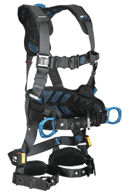 Falltech FT-One 3 D-Ring Construction Style Full Body Harness with Belt, Tongue Buckle or Quick Connect Leg Adjustments