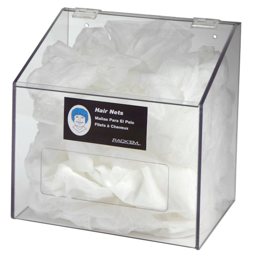 Rack'Em 5117 1-Compartment Hole in Front Hair Net/Beard Cover/Shoe Cover/Arm Protector Dispenser with Clear Lid, Multiple Size, Material Values Available - Sold by Each