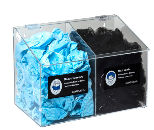 Rack'Em 5121 2 Compartment Hole in Front Hair Net/Beard Cover/Shoe Cover/Arm Protector Dispenser with Clear Lid, Multiple Color Values Available - Sold by Each