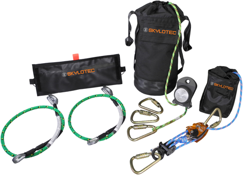 Skylotec SET-900005 One Size Fit All A-330 Escape and Rescue Kit with Deus A-330 Descent Device, 300 ft of 7.5 mm Poly/Tech Rope, (3) Steel Carabiners, 2-ROW 4 ft Anchors, Edge Protector, SMA RTU Kit, Tower Bag - Each