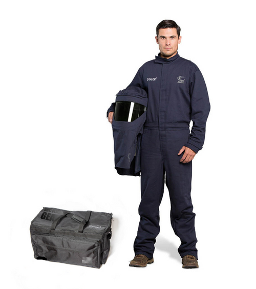 OEL AFW25-NFC Navy 88/12 Premium Indura Cotton Blend 25 Cal/cm2 Coverall Kit with Switchgear Hood