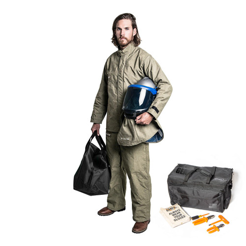 OEL AFW40LF-XJB 88/12 Premium Indura Cotton Blend 40 Cal/cm2 Standard Jacket and Bib Overall Kit with Lift Front Hood