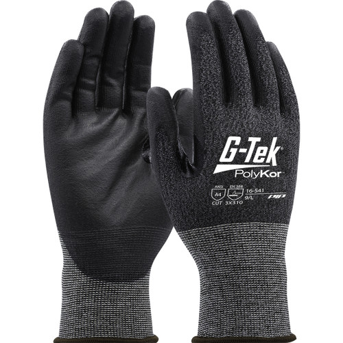 PIP G-Tek PolyKor 16-541 Seamless Knit Black PolyKor Polyurethane Coated Blended Cut Resistant Gloves