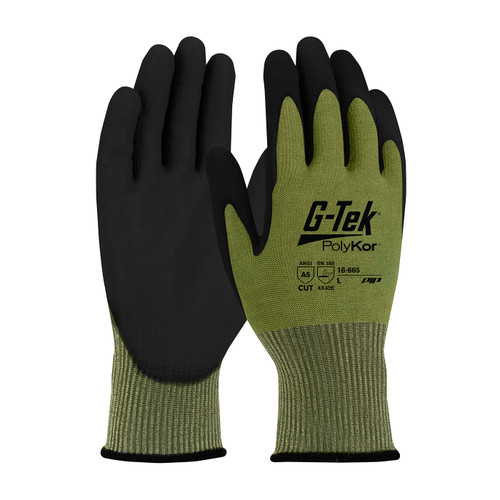 PIP G-Tek PolyKor 16-665 Seamless Knit Green PolyKor Polyurethane Coated Blended Cut Resistant Gloves