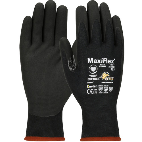 PIP MaxiFlex Cut 34-1743 Seamless Knit Black DuPont Kevlar Nitrile Coated Cut Resistant Gloves