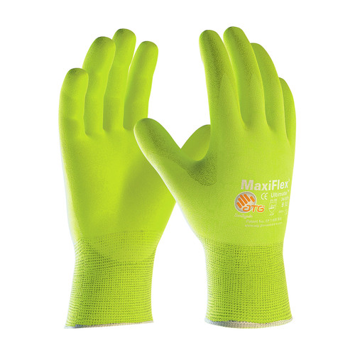 PIP MaxiFlex Ultimate 34-874FY Seamless Knit Hi-Vis Yellow Nylon/Elastane Nitrile Coated General Purpose Gloves