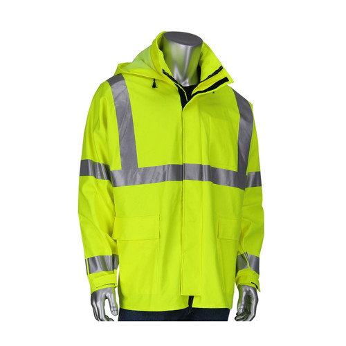 PIP VizAR 355-2500AR 14 Cal Hi-Vis Yellow 100% Cotton/Polyester Heavy Duty Waterproof Breathable Flame Resistant Rain Jacket