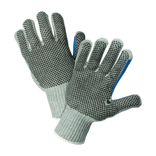 PIP 712SKBSGT Seamless Knit Gray Cotton/Polyester PVC Coated Heavy Weight General Purpose Gloves