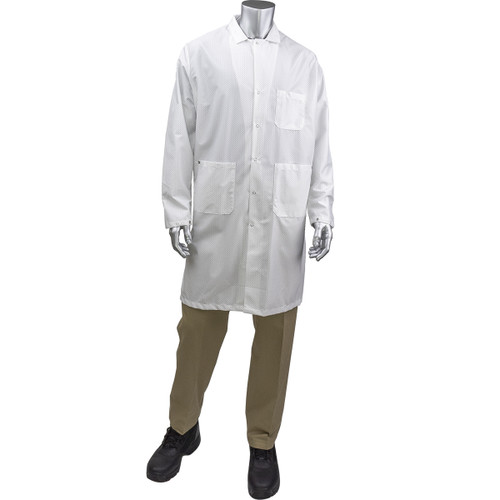 PIP Uniform Technology BR18-45WH White 98% Polyester/2% Carbon Staticon Long ESD Reusable Lab Coat