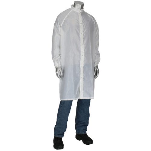 PIP Uniform Technology CFR-60WH White 100% Polyester Taffeta Reusable Cleanroom Frock