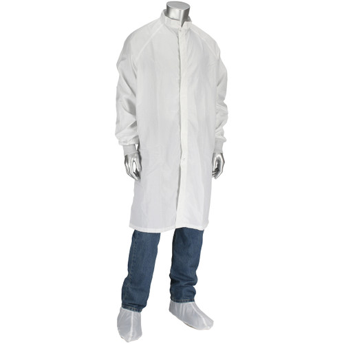 PIP Uniform Technology CFRZC-74WH White 99% Polyester/1% Carbon Altessa Grid Reusable Cleanroom Frock