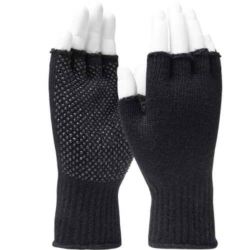 PIP FF-FIN-TT-PN-BK Knit Wrist Black Acrylic PVC Coated Fingerless Gloves