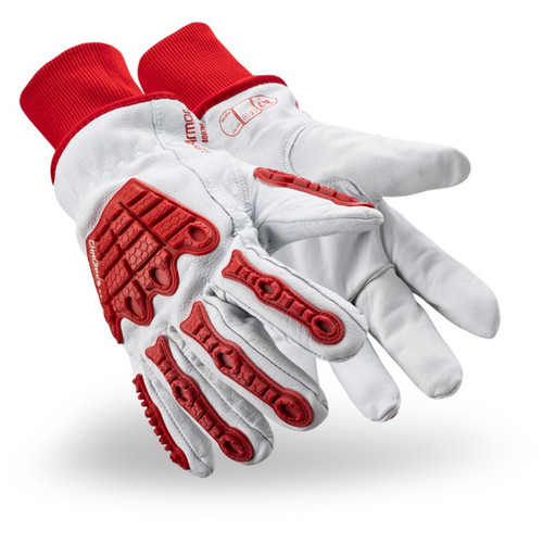 HexArmor 4067W Chrome SLT Red/White/Brown Buffaloskin Leather with TPR Back A7 Cut Level Cold-Condition Insulated Cut-Resistant Winter Gloves - 12 Pair