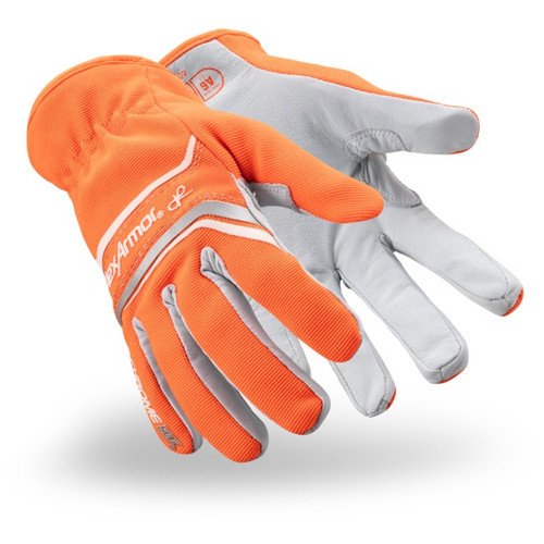 HexArmor 4075 Chrome SLT Hi-Vis White/Orange Goatskin Leather A6 Cut Level Safety Gloves - 12 Pair