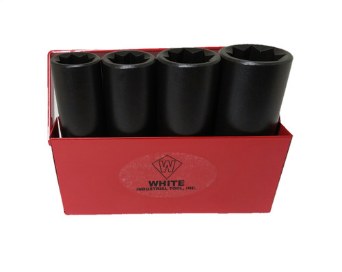 White Industrial Tool BX168S 1/2" Drive 4 Piece Extra Deep 8 pt Socket Set with Metal Tray