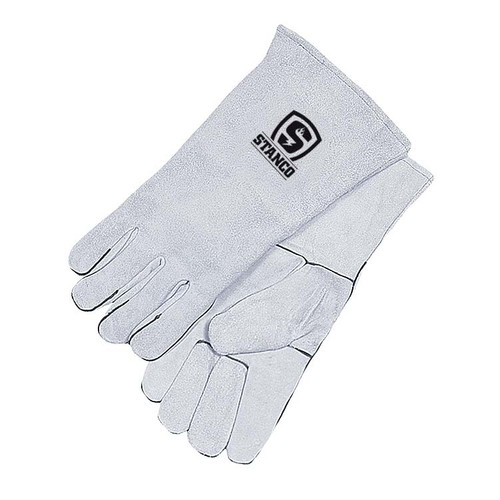 Stanco 2025 Large Pearl Grey with Black Welting Standard Split Cowhide Welding Gloves - Pair