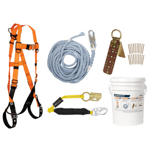 Falltech 8593C Roofer's Kit with Hinged Reusable Anchor and Manual Rope Adjuster
