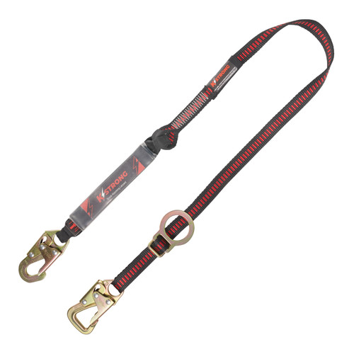 KStrong UFL201402 1 Leg Polyester Webbing Clear Pack Style Shock Absorbing Lanyard with D-Ring Snap & Tie-Back Hook - Each