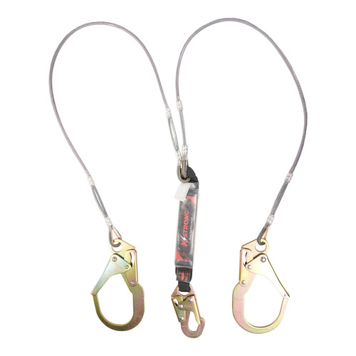 KStrong UFL201622 2 Legs Steel Wire Rope Clear Pack Style Leading Edge Rated Shock Absorbing Lanyard with Snap & Rebar Hook - Each