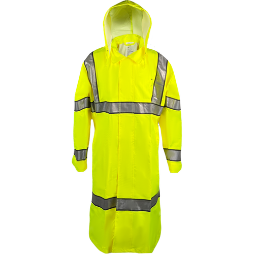 Louisiana Professional Wear 900SHC Fluorescent Yellow with Silver Reflective Tape Polyester/Polyurethane Industrial Waterproof Breathable Protective Raincoat with Detachable Hood - Each