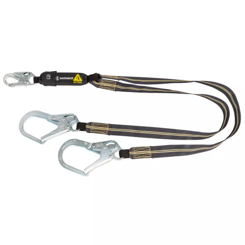 Safewaze 020-2042 Arc Flash 6′ Energy Absorbing Lanyard, Dual Leg, Rebar Hook - Each