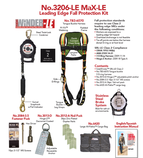 Super Anchor Leading Edge Fall Protection Kits, 30 or 50 FT LE SRL Options