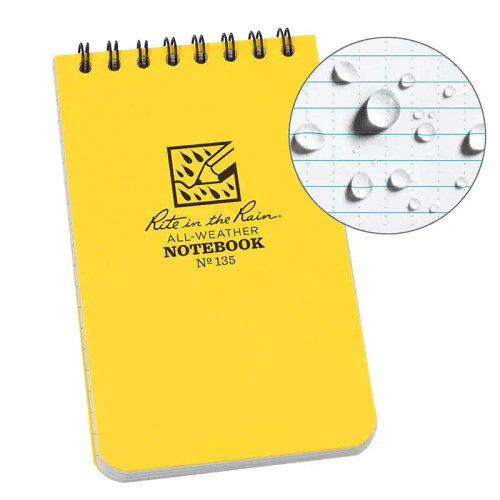 Rite in the Rain 135 Top Spiral Notebook, Yellow Cover, 3x5 Inch Paper | Each