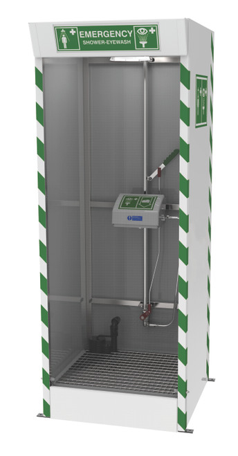 Unheated Emergency Cubicle Shower with Eye/Face Wash, Sump Pump