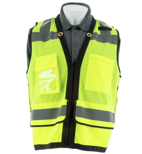 Majestic Glove 75-3245 Zipper Front High Visibility Yellow Heavy Duty Mesh Vest, ANSI 2, Type R