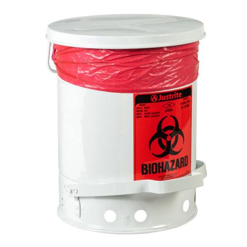 Justrite 05910 Steel With Foot Operated Biohazardous Waste Can - Each