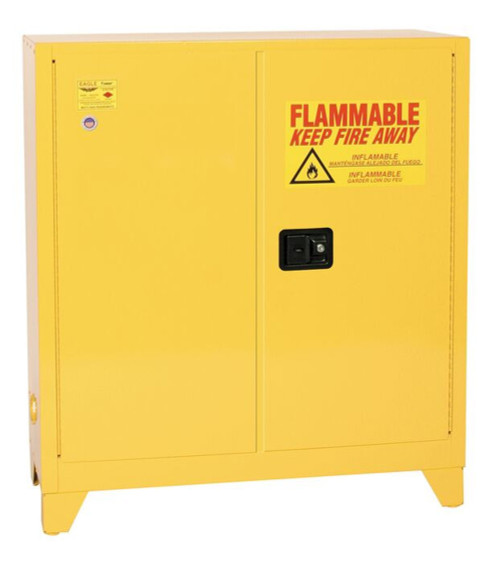 Justrite 3010XLEGS Yellow 18 gauge Steel Tower Flammable Liquid Safety Cabinet - Each